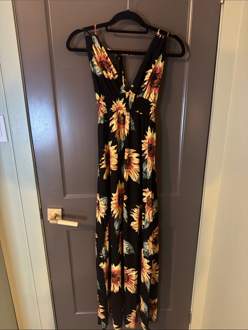 Timing Black Maxi Dress with Yellow Sunflower Print